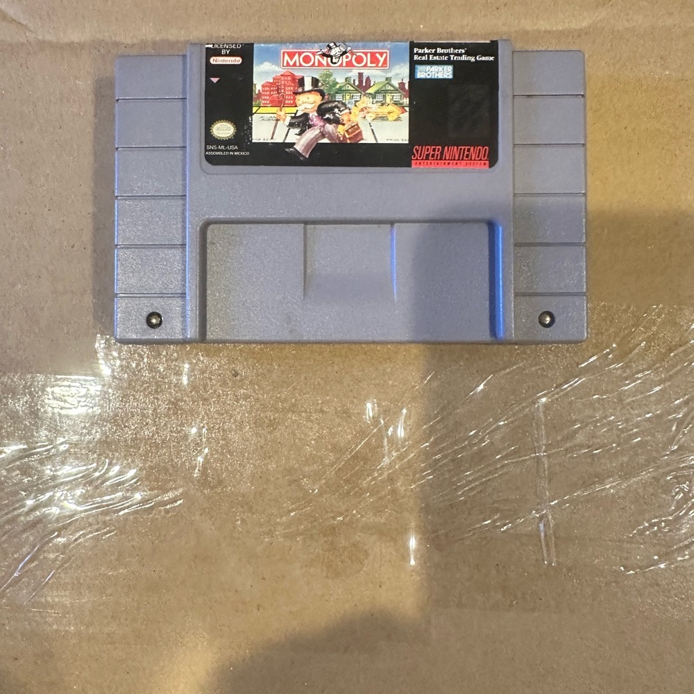 1992 Monopoly Super Nintendo Game Cartridge